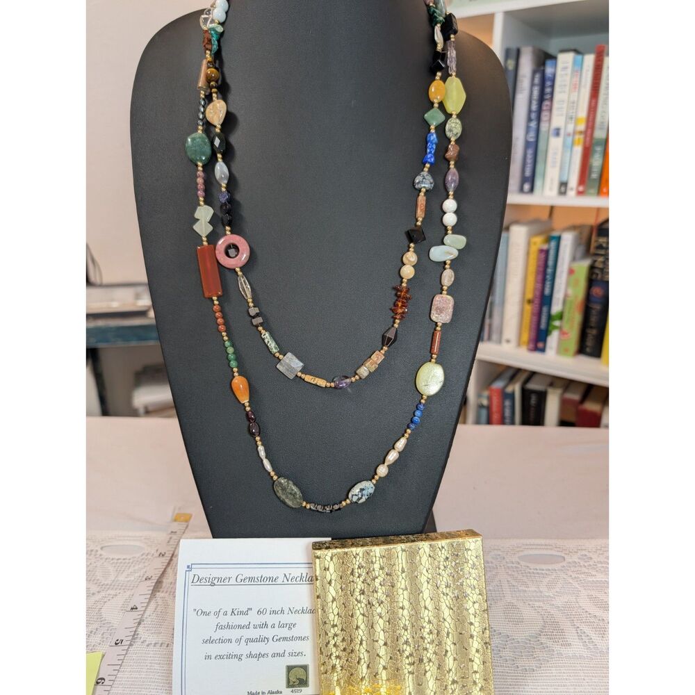 Giftable NOS Made in Alaska 60" Gemstone Necklace | Vintage Beaded Strand